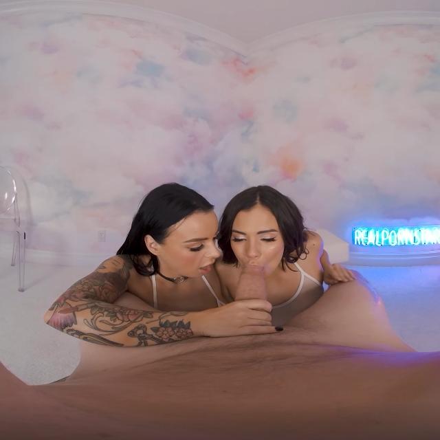 Slutty babes ride on your cock VR Porn Video