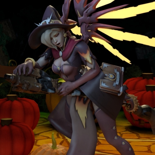 Mercy grinding her broomstick